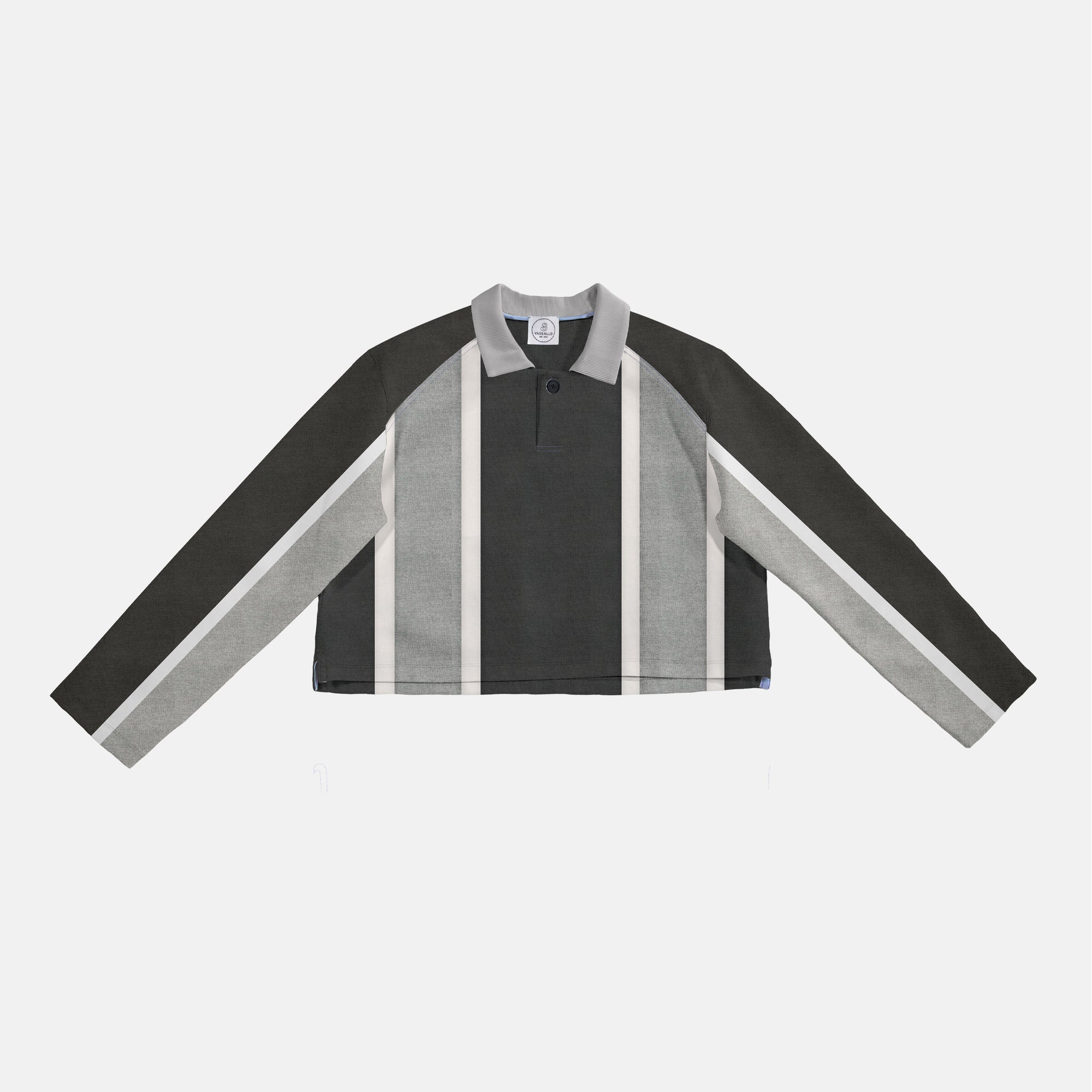 Stripe Rugby Pullover Cropped - Heather Greyscale
