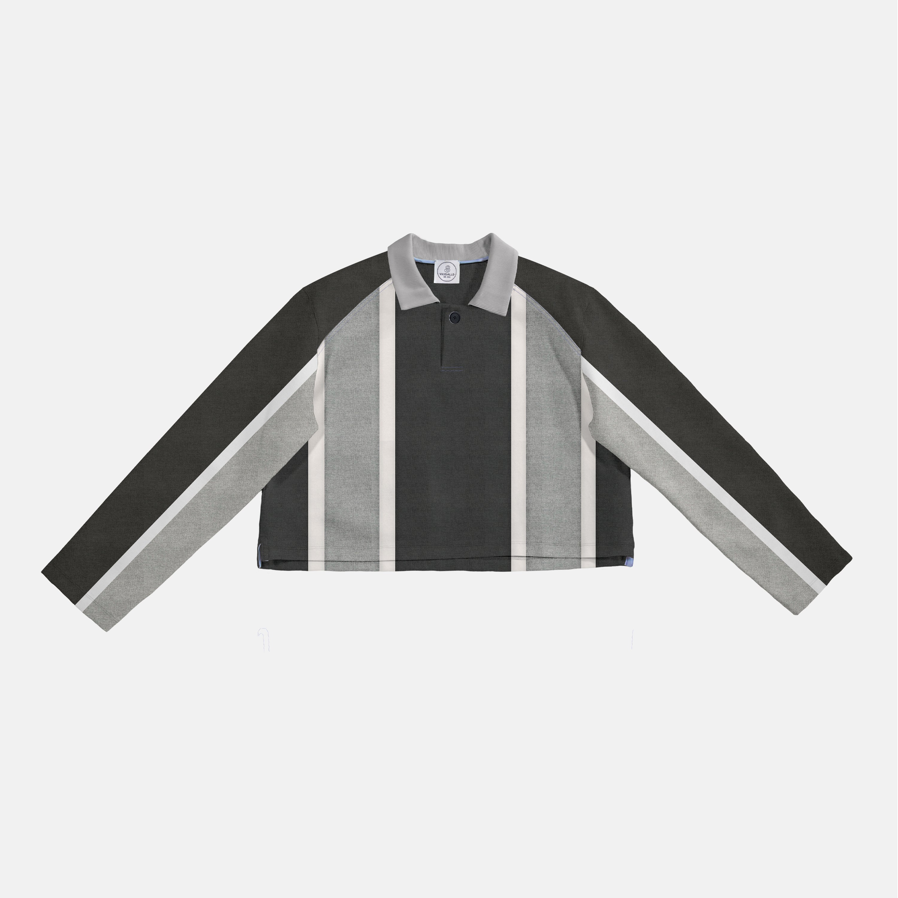 Stripe Rugby Pullover Cropped - Heather Greyscale