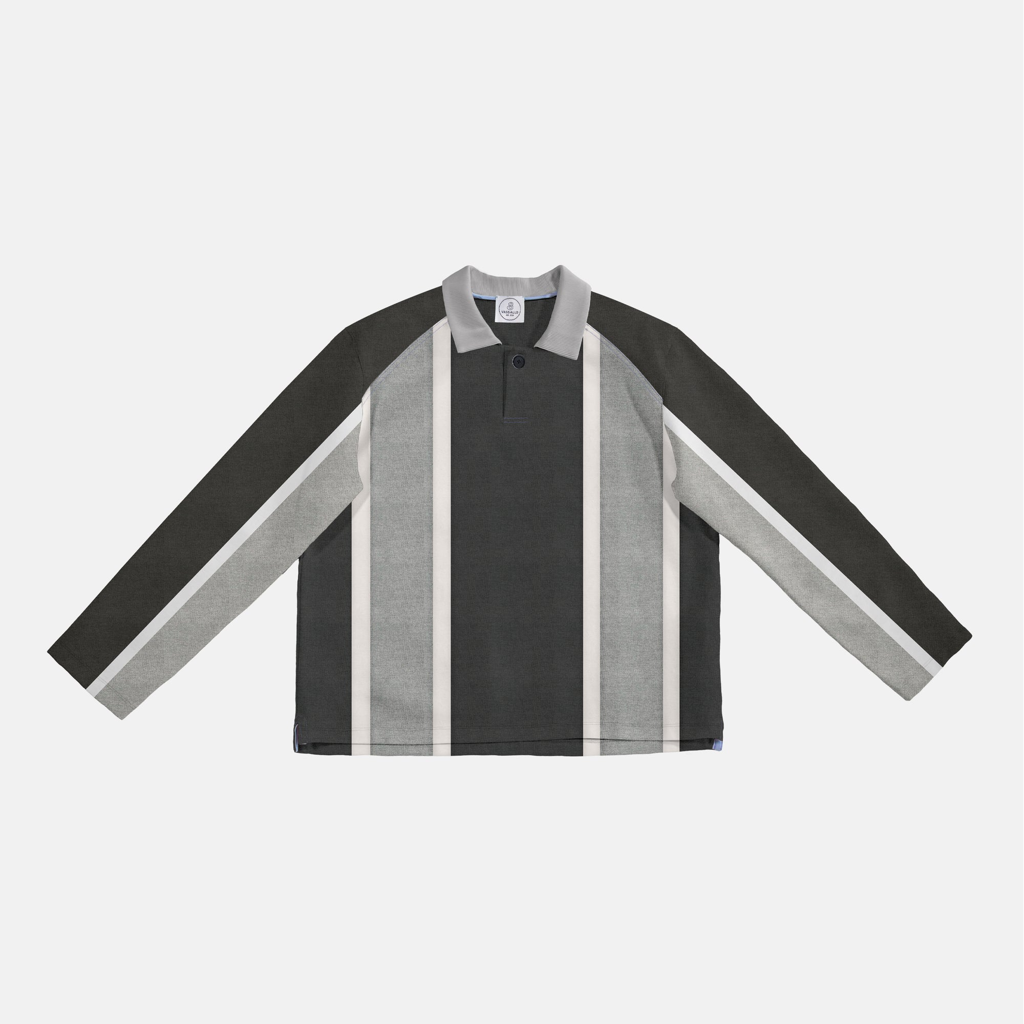 Stripe Rugby Pullover - Heather Greyscale