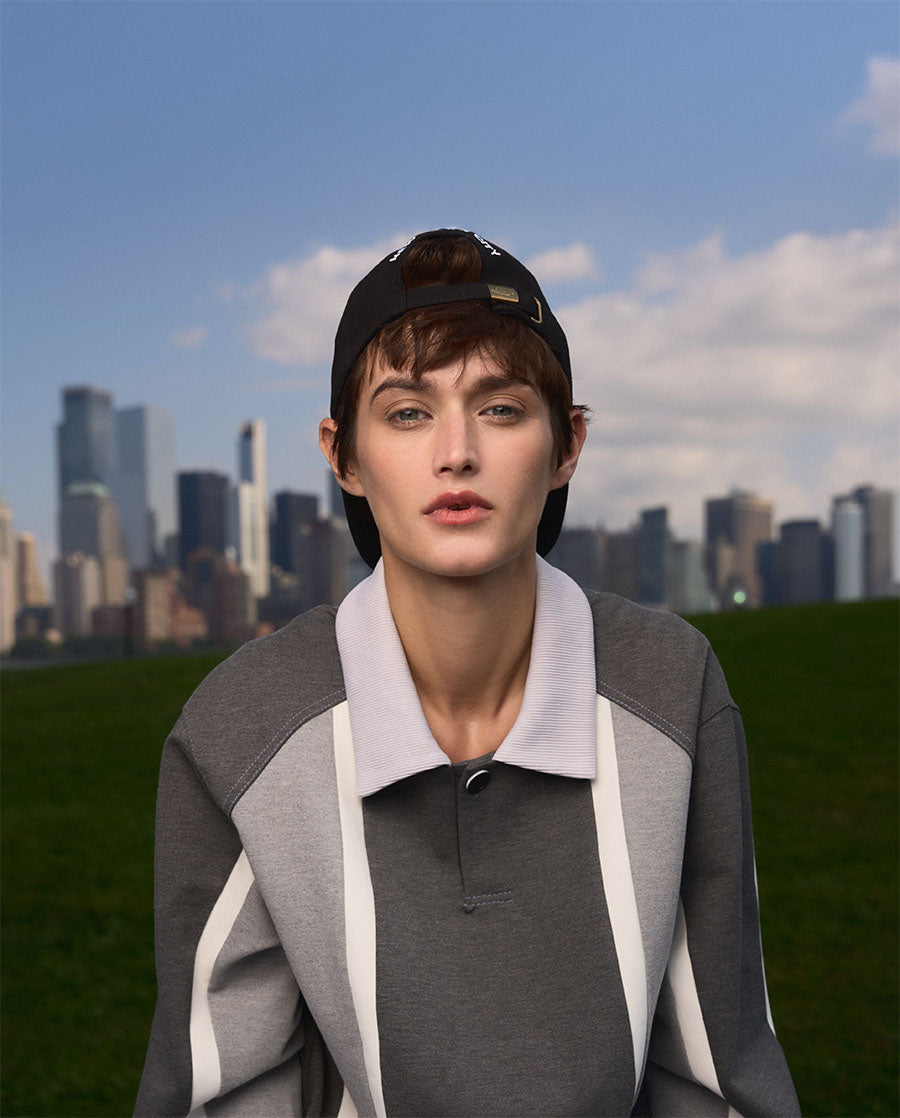Stripe Rugby Pullover Cropped - Heather Greyscale