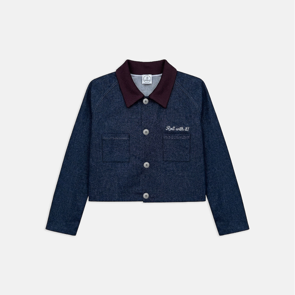 Boxy Overshirt in Dual-knit Denim with Chainstitch Embroidery