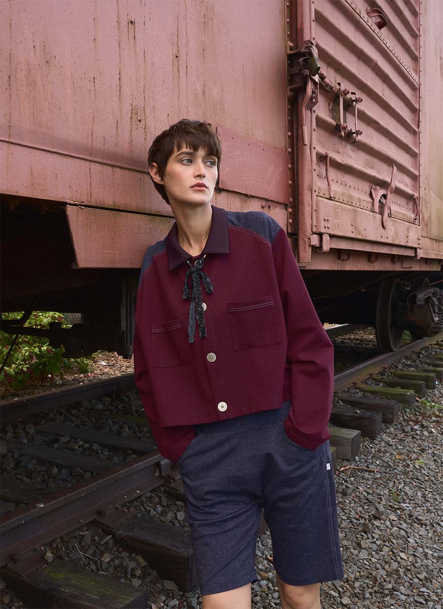 Beyond Overshirt Cropped - Deep Maroon & Indigo