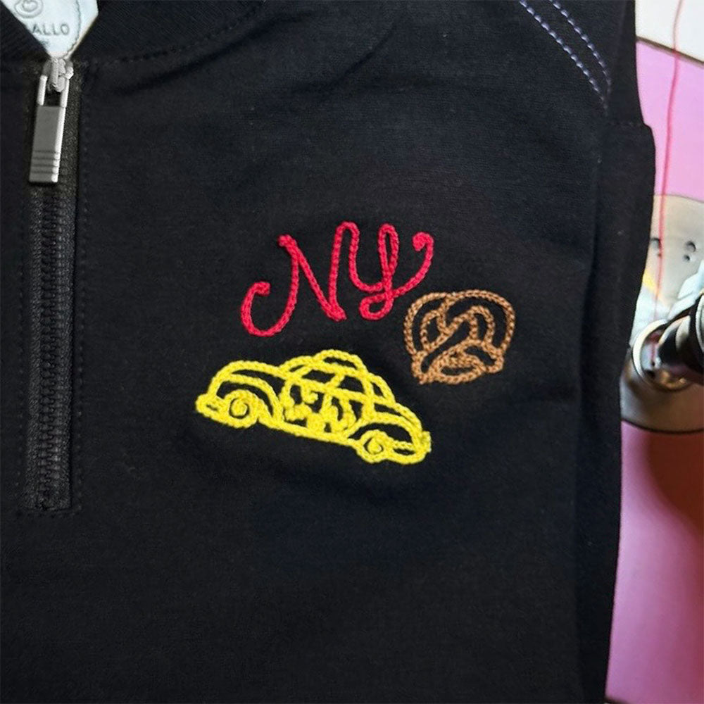 Bomber Pullover Quarter-Zip with Chainstitch Embroidery