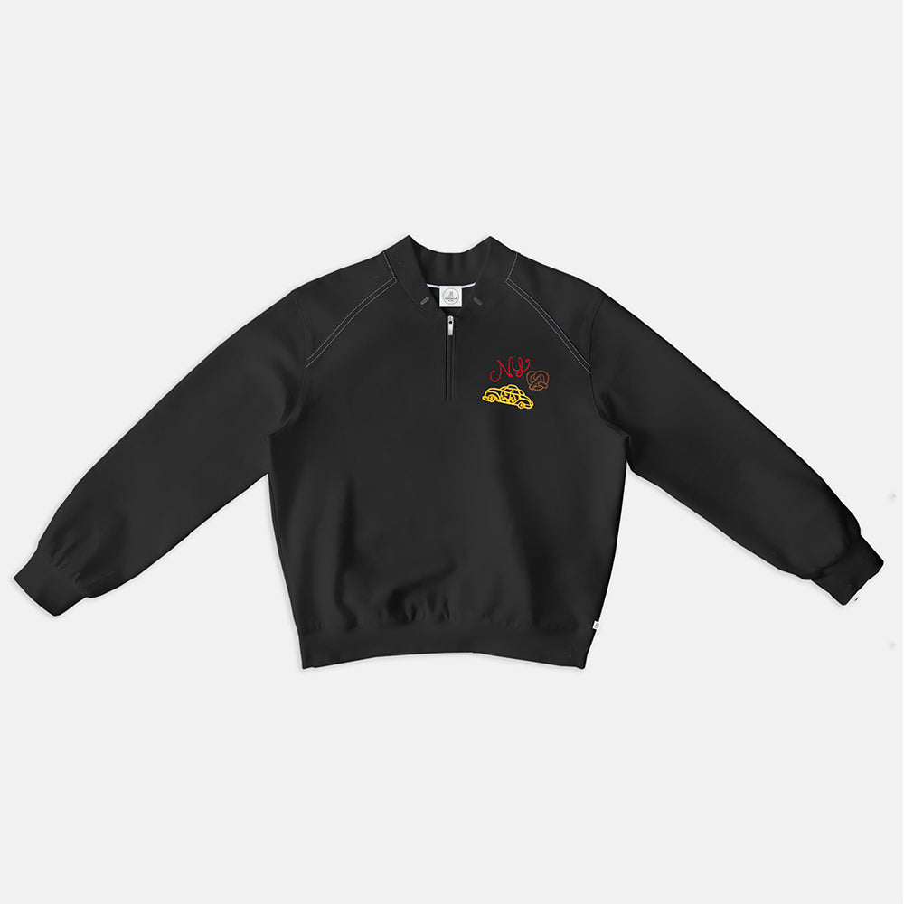 Bomber Pullover Quarter-Zip with Chainstitch Embroidery